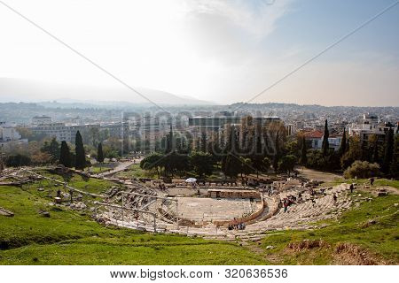 Athens, Greece - October 24, 2018: The Ancient Greek Amphitheater: The Theatre Of Dionysus Eleuthere