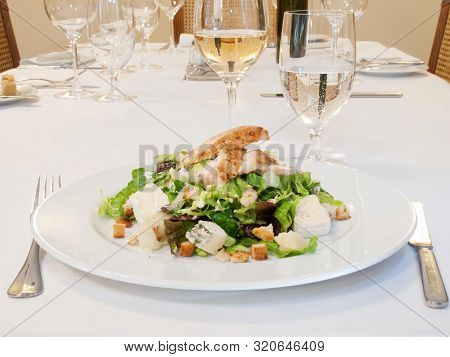 Roasted Chicken Leg With Salad And Cheese