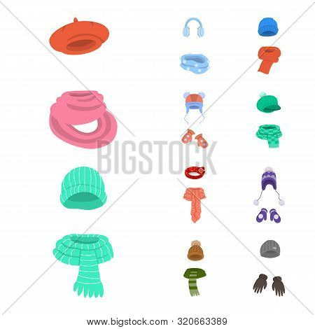 Vector Design Of Headwear And Fashion Sign. Set Of Headwear And Cold Vector Icon For Stock.