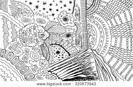 Zendoodle Line Art. Adult Coloring Page. Abstract Pattern With Floral Motifs. Bohemian And Hippie St