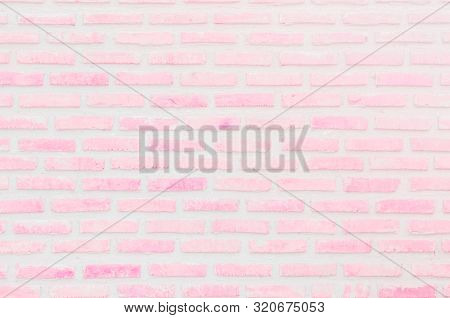 Pastal Pink And White Brick Wall Texture Background. Brickwork Or Stonework Flooring Interior Rock O