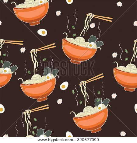 Seamless Pattern With Ramen Noodles. Vector Image.