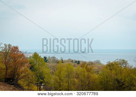 Looking At Grand Havens Lighthouse Off In The Distance From Muskegon Michigan
