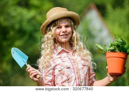 Best Job. Small Girl Planting With Shovel. Earth Day. Environment Ecology. Green Nature Protection. 