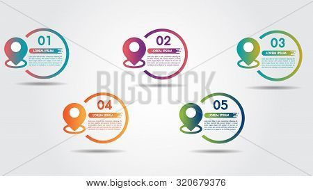 Infographic Step 5 Process Flow Pointer Road Design Template With Colorful Pin Pointer And 5 Numbers