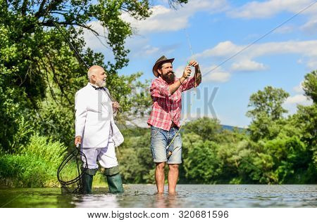 Summer Vacation. Friends Fishing. Fishing As Holiday. Fisherman In Formal Suit. Perfect Weekend. Suc