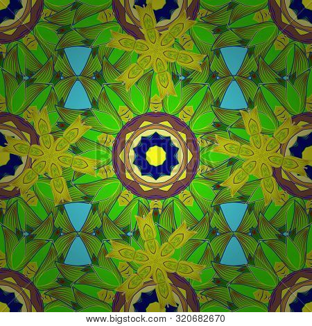 Fancy Fabric Pattern. Flat Flower Elements Design. Colour Spring Theme Seamless Pattern Background. 