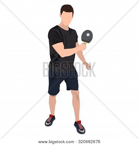 Table Tennis Player With Ball And Racket, Vector Flat Isolated Illustration
