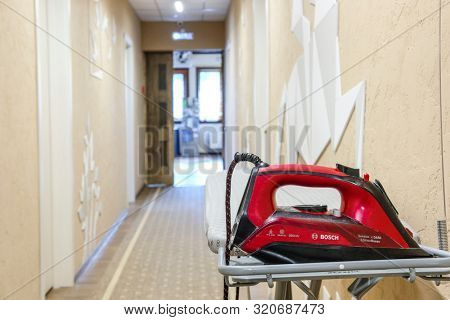 Mosocw region, Russia - August, 23, 2019: iron in a hotel corridor in Mosocw region, Russia