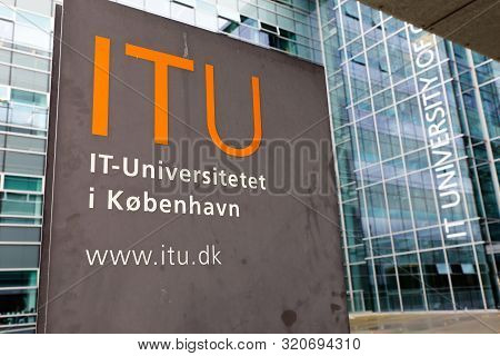 Copenhagen, Denmark - September 4, 2019: Close Up Of The Sign Outside The Entrance To The It Univers