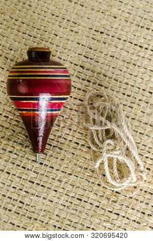 Traditional Trompo Mexican Handcraft Wooden Toy And Rope