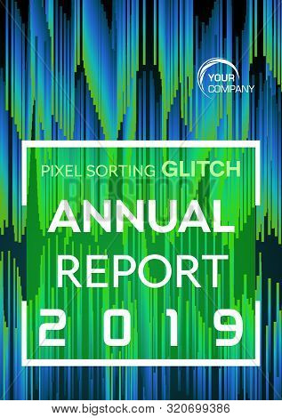 Pixel Sorting Glitch Style In Green And Blue Color. Annual Report, Flyer, Abstract Background Concep