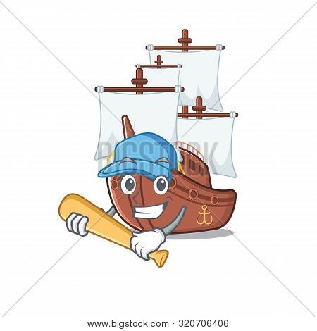 Playing Baseball Pirate Ship Isolated With The Cartoon