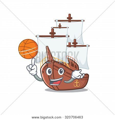 With Basketball Pirate Ship Isolated With The Cartoon