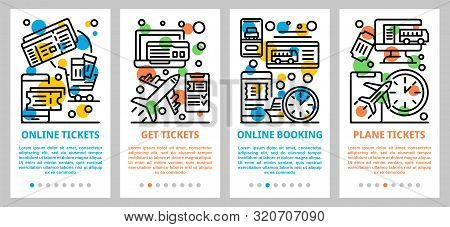 Online Tickets Booking Banner Set. Outline Set Of Online Tickets Booking Vector Banner For Web Desig