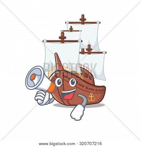 With Megaphone Pirate Ship Isolated With The Cartoon