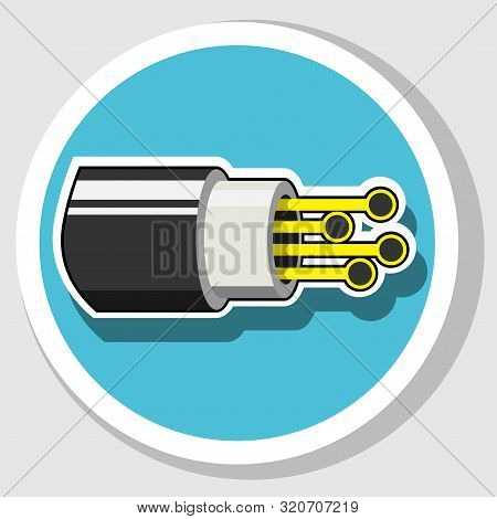 Optic Cable Icon On Blue Circle With Shadow