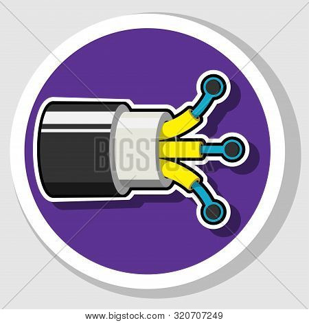 Optic Cable Icon On Violet Circle With Shadow