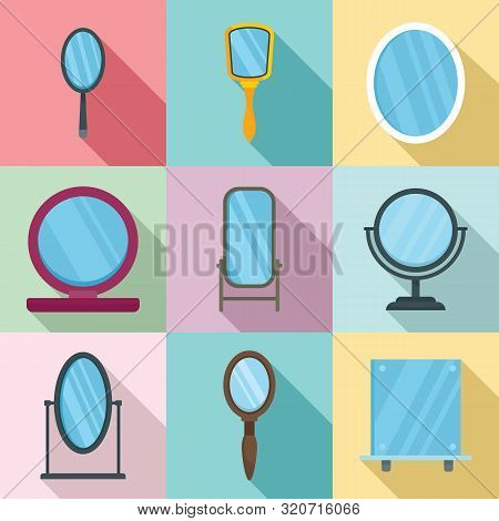 Mirror Icons Set. Flat Set Of Mirror Vector Icons For Web Design
