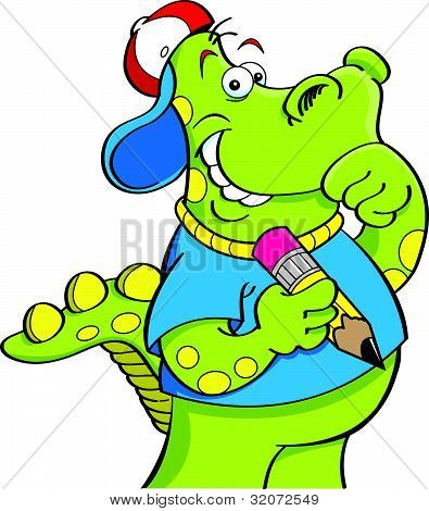 拿着铅笔的恐龙