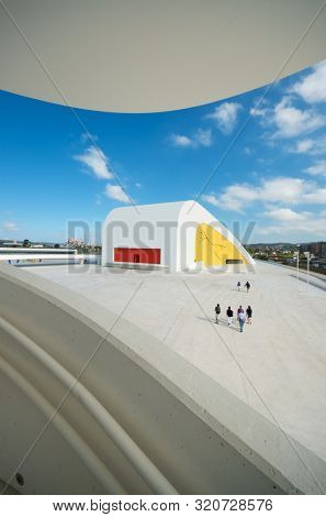 Aviles, Spain - August 10, 2011: tourists visiting the Niemeyer Center.