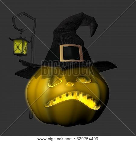 3d Toon Spooky Halloween Pumpkin In Hat