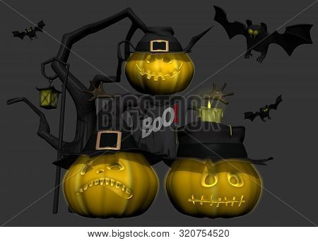 3d Toon Spooky Halloween Pumpkin In Hat