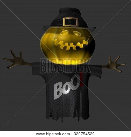 3d Toon Spooky Halloween Pumpkin In Hat