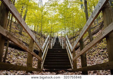 Park Trail That Leads Up Over A Sand Dune In Michigan
