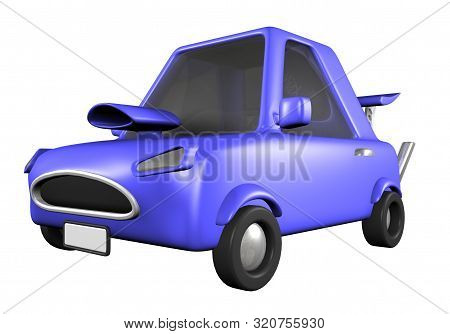 3d Toon Blue Fast Racing Car Road Transport Spoiler
