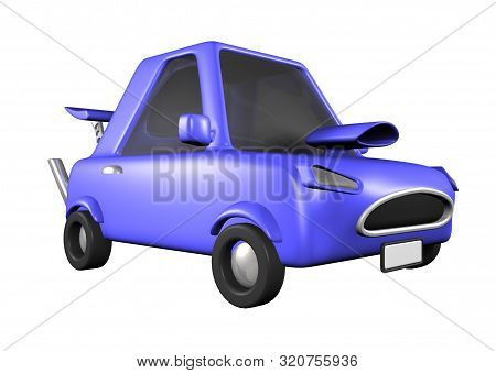 3d Toon Blue Fast Racing Car Road Transport Spoiler