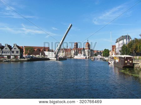 11 August, 2019. Poland, Gdansk, Wartka Bridge, Drawbridge Over Motlawa River.