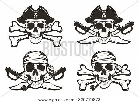 Pirate Skull Set Vector Hand Drawn Illustration