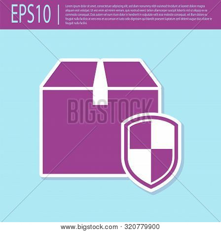 Retro Purple Delivery Pack Security Symbol With Shield Icon Isolated On Turquoise Background. Delive