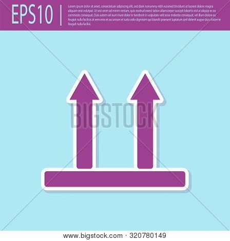 Retro Purple This Side Up Icon Isolated On Turquoise Background. Two Arrows Indicating Top Side Of P