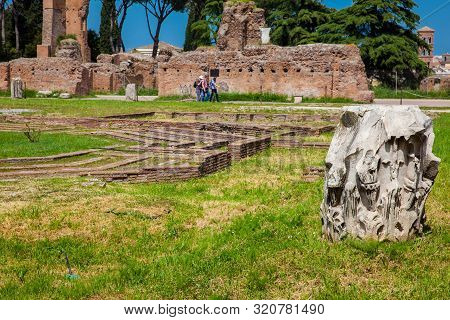 Rome, Italy - April, 2018: Peristyle With Octagonal Island At The Flavian Palace Also Known As The D