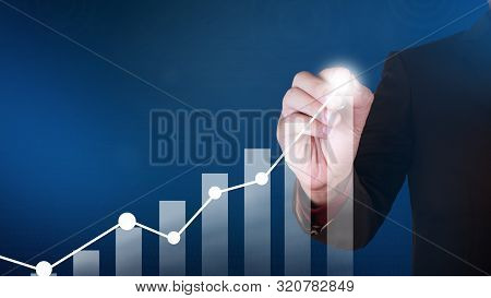Businessman Drawing Business Target Diagram, Performance Indicator In Virtual Screeen, Stock Market 