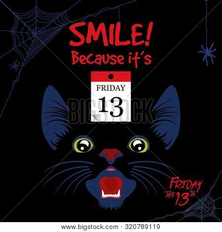 Illustration Of Happy Superstition, Friday With A Cat Face And 13th Date Calendar
