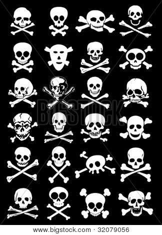 Skulls & Corssbones Vector Collection in Black Background