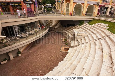 Plovdiv, Bulgaria - 22 June 2019: Center Of Plovdiv With  Ancient Roman Stadium In The Center Of Plo