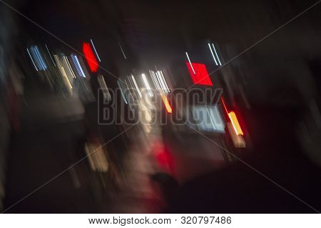 Trafic At Night In The City Centre Of Battambang In Cambodia.  Cambodia, Battambang, November, 2018