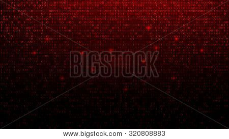 Digital Binary Code On Red Bg. Hacker Attack Concept