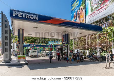 Manoc-manoc, Boracay Island, Philippines - March 4, 2019: Near Cagban Jetty Port And Ferry Pier. Pet