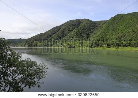 Shimanto River, View From Takase Bridge In Kochi, Japan