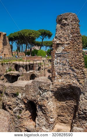 Rome, Italy - April, 2018: Ruins Of The Palace Of Septimius Severus Or Domus Severiana On The Palati