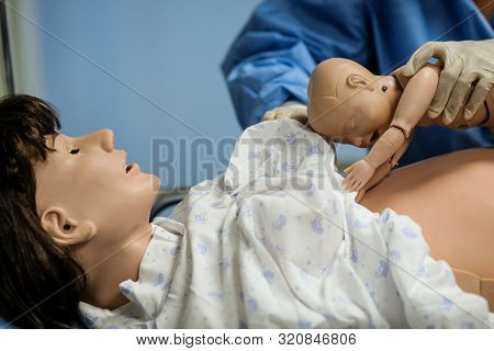 Details With Plastic Dummies Representing A Woman And Her Newly Born Baby Used By Medics And Midwive