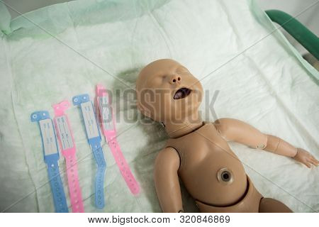 Details With A Plastic Dummy Representing A Newly Born Baby Used By Medics And Midwives For Childbir