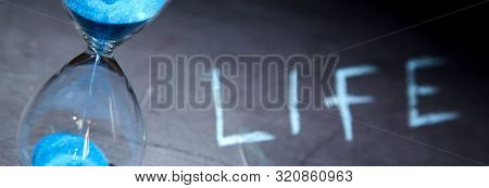 Retirement And Pension. Time Passing Or Running Out: Time Management, Deadline Concept. Hourglass An