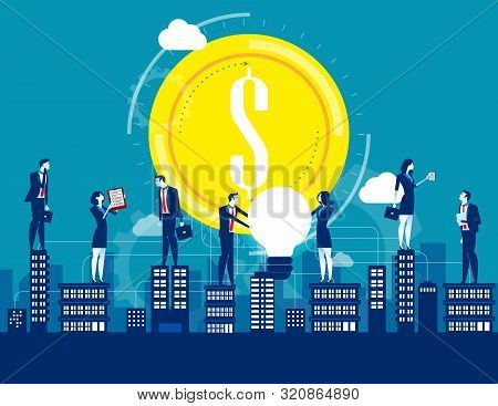 Business City. Business Team Working On City. Concept Business Growth Vector Illustration, Flat Cart