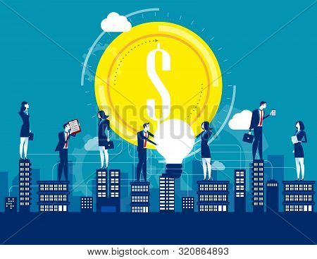 Business City. Business Team Working On City. Concept Business Growth Vector Illustration, Flat Cart